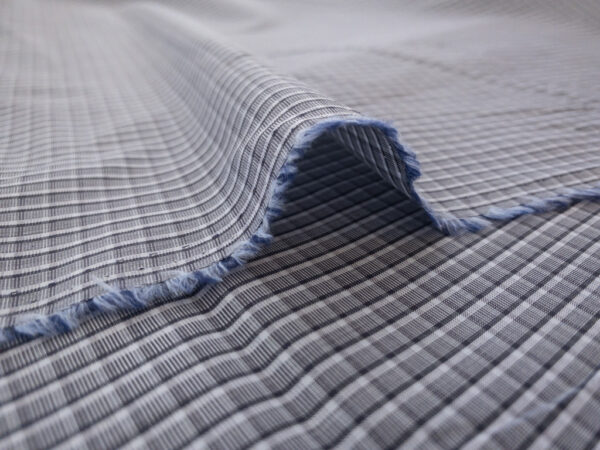 British Designer Deadstock - Yarn Dyed Cotton Shirting - Small Check - Dusty Blue