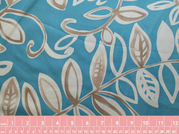 Designer Deadstock - Silk Habotai - Border Print - Blue/Grey Vine