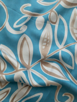 Designer Deadstock - Silk Habotai - Border Print - Blue/Grey Vine