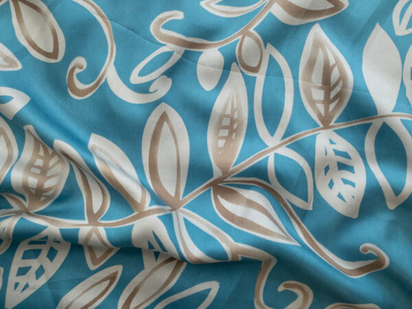 Designer Deadstock - Silk Habotai - Border Print - Blue/Grey Vine