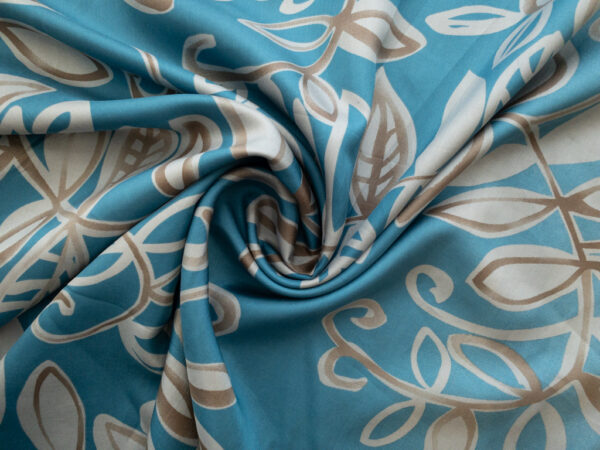 Designer Deadstock - Silk Habotai - Border Print - Blue/Grey Vine