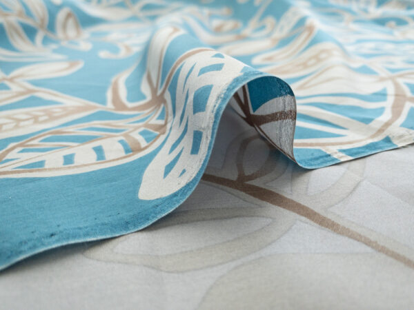 Designer Deadstock - Silk Habotai - Border Print - Blue/Grey Vine