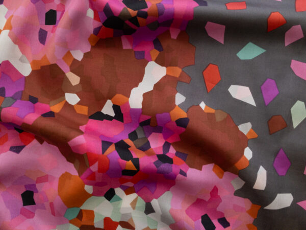 Designer Deadstock - Silk Habotai - Border Print - Pink Confetti Floral