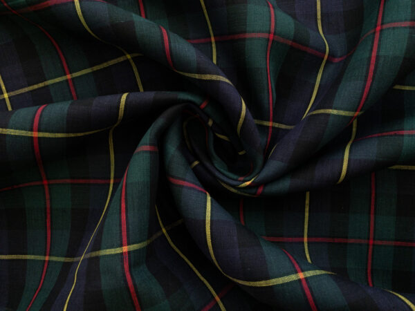 British Designer Deadstock - Yarn Dyed Linen - Tartan - Green/Blue