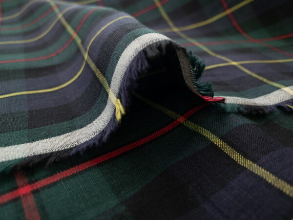 British Designer Deadstock - Yarn Dyed Linen - Tartan - Green/Blue