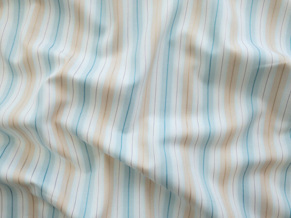 British Designer Deadstock - Cotton Poplin Shirting - Aqua/Champagne Stripe