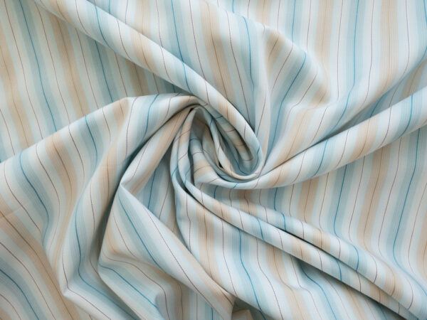 British Designer Deadstock - Cotton Poplin Shirting - Aqua/Champagne Stripe