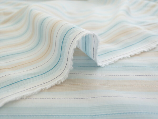 British Designer Deadstock - Cotton Poplin Shirting - Aqua/Champagne Stripe