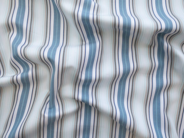 British Designer Deadstock - Cotton Poplin Shirting - Blue Stripe