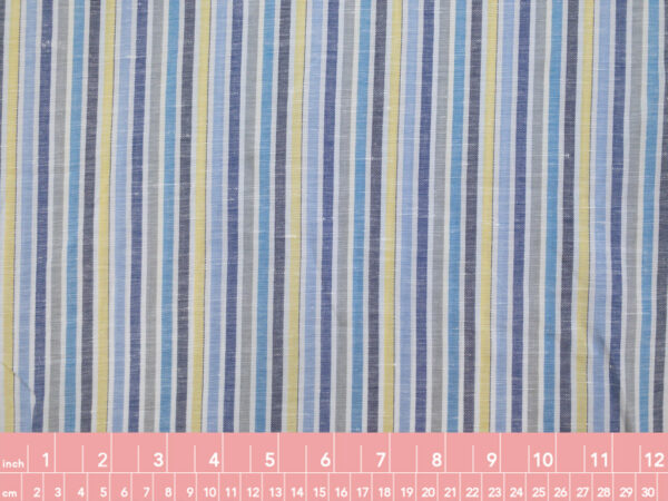 European Designer Deadstock – Yarn Dyed Linen/Cotton – Blue/Yellow Stripe