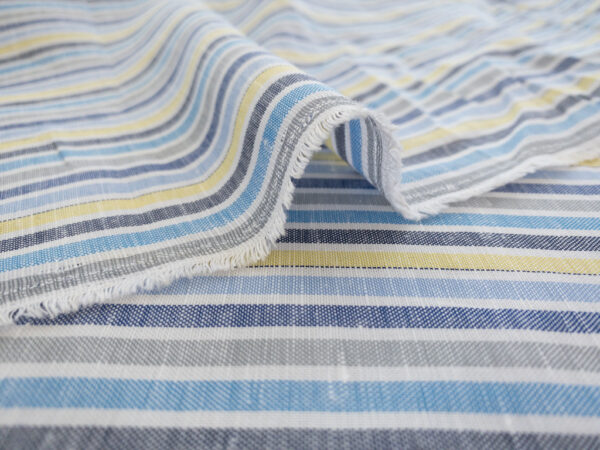 European Designer Deadstock – Yarn Dyed Linen/Cotton – Blue/Yellow Stripe