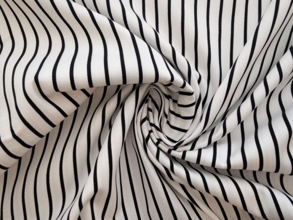 British Designer Deadstock - Cotton Pique - Black/White Stripe