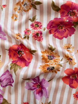 European Designer Deadstock - Cotton Jersey - Floral Stripe - Pink
