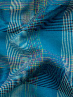 British Designer Deadstock - Yarn Dyed Linen - Gradient Check - Turquoise