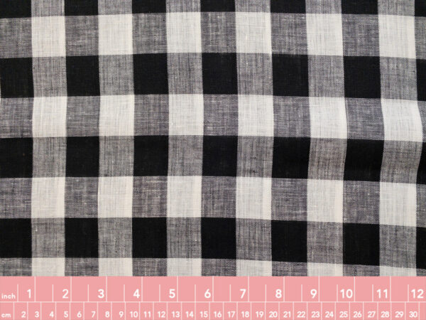 British Designer Deadstock - Yarn Dyed Linen - Gingham Check - Black/Ivory