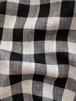 British Designer Deadstock - Yarn Dyed Linen - Gingham Check - Black/Ivory