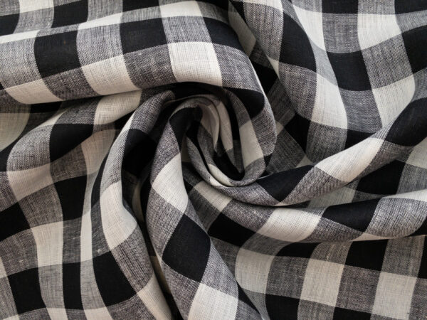 British Designer Deadstock - Yarn Dyed Linen - Gingham Check - Black/Ivory