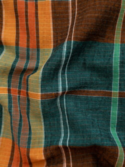 British Designer Deadstock - Linen/Viscose Yarn Dyed Seersucker - Rust/Turquoise Plaid