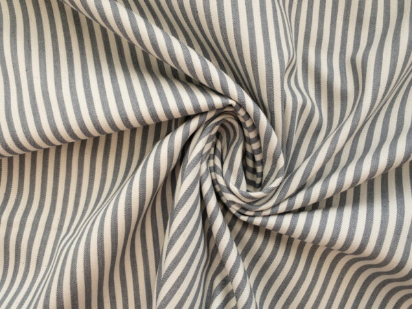 British Designer Deadstock – Cotton/Spandex Stretch Woven – Grey/Cream Stripe