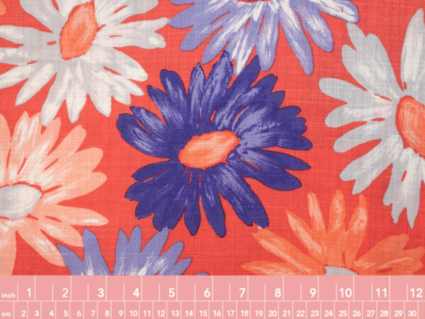 British Designer Deadstock - Linen/Viscose Floral - Orange/Purple