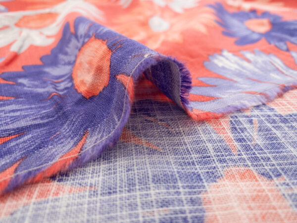 British Designer Deadstock - Linen/Viscose Floral - Orange/Purple