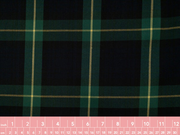 British Designer Deadstock – Viscose/Polyester Stretch Twill – Navy/Green Plaid