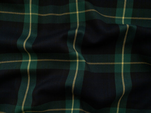 British Designer Deadstock – Viscose/Polyester Stretch Twill – Navy/Green Plaid