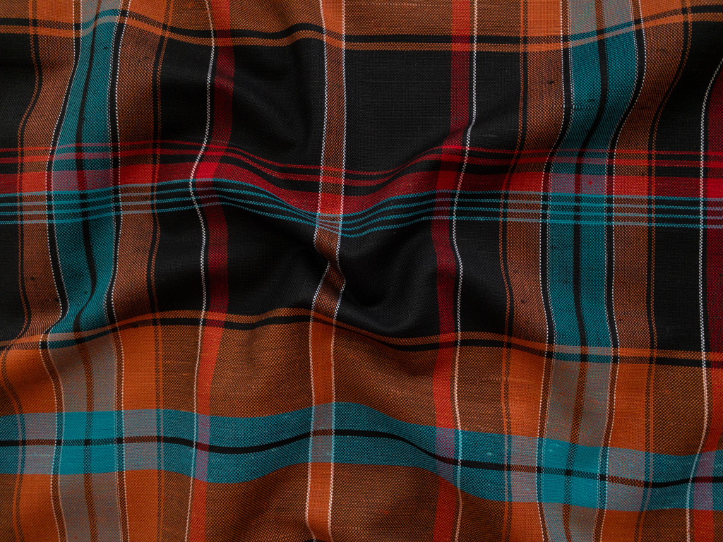 British Designer Deadstock - Yarn Dyed Linen - Tartan Plaid - Blue/Red -  Stonemountain & Daughter Fabrics