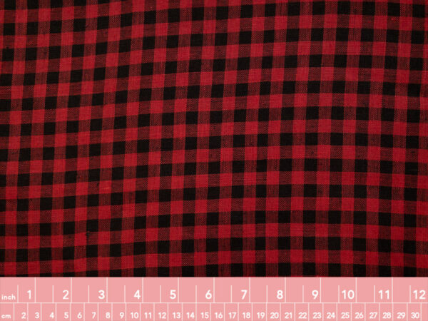 British Designer Deadstock - Linen Yarn Dyed Gingham - Black/Red