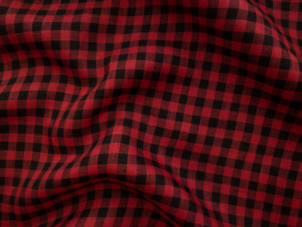 British Designer Deadstock - Linen Yarn Dyed Gingham - Black/Red