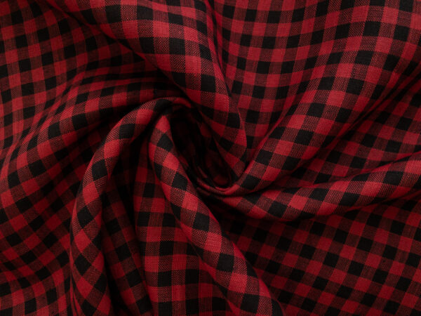 British Designer Deadstock - Linen Yarn Dyed Gingham - Black/Red