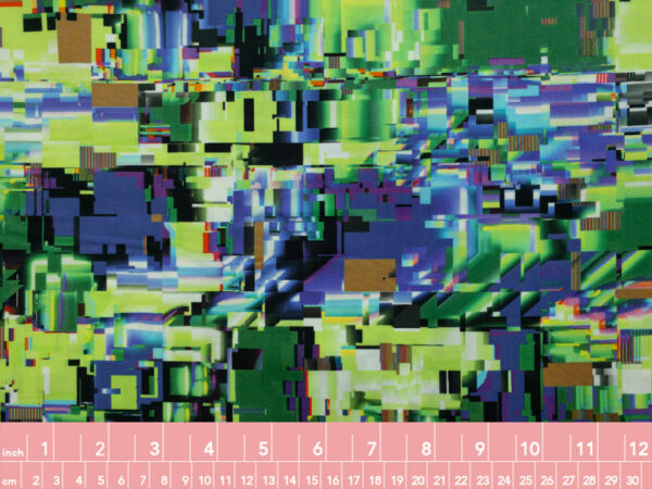 Lady McElroy Exclusive – Cotton Lawn – Glitch Art - Emerald/Lilac