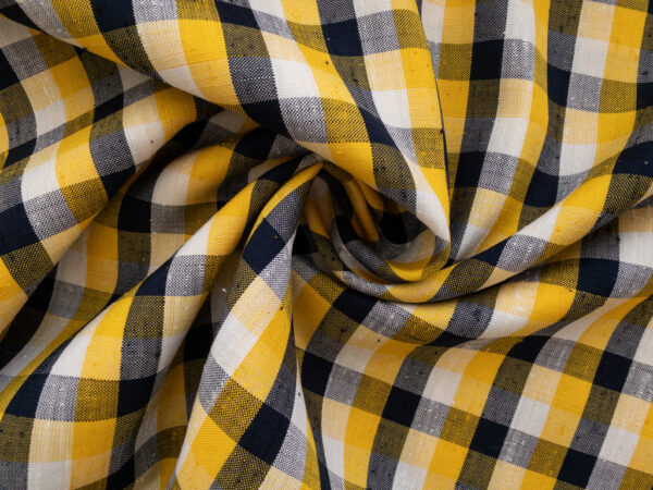 Lady McElroy - Sacramento Yarn Dyed Linen/Viscose - Gingham - Yellow/Navy