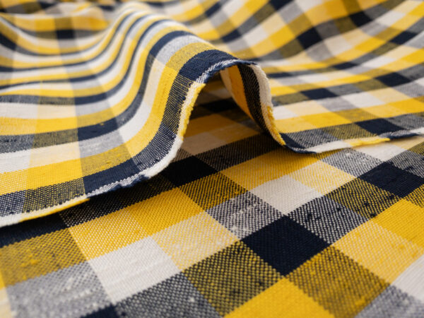 Lady McElroy - Sacramento Yarn Dyed Linen/Viscose - Gingham - Yellow/Navy