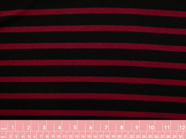 British Designer Deadstock – Viscose/Spandex Knit – Black/Red Stripe