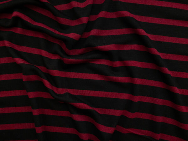 British Designer Deadstock – Viscose/Spandex Knit – Black/Red Stripe