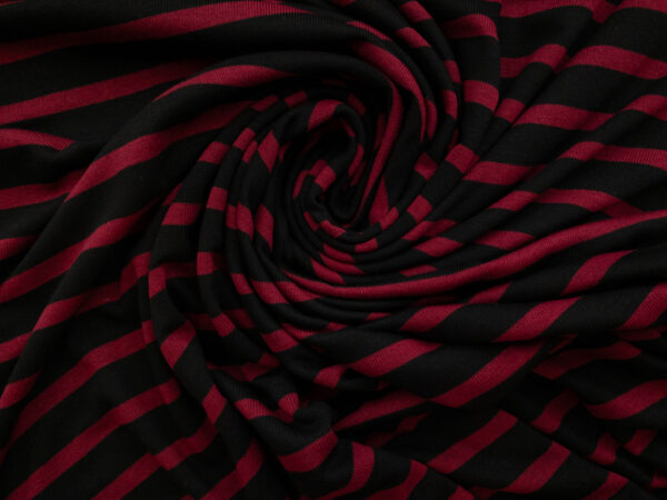 British Designer Deadstock – Viscose/Spandex Knit – Black/Red Stripe