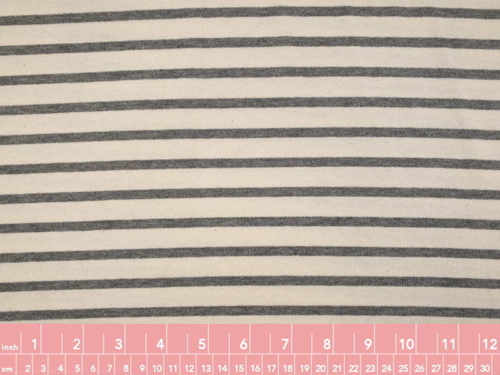 British Designer Deadstock - Organic Cotton Jersey - Ecru/Grey Stripe ...