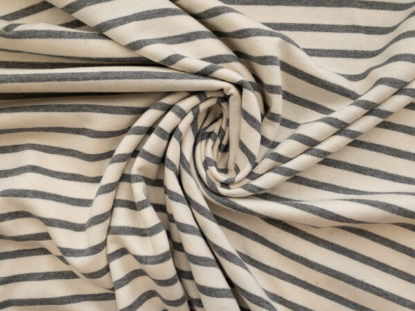British Designer Deadstock - Organic Cotton Jersey - Ecru/Grey Stripe