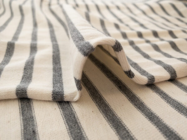 British Designer Deadstock - Organic Cotton Jersey - Ecru/Grey Stripe