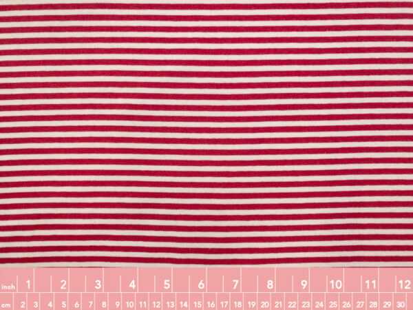 British Designer Deadstock – Viscose/Spandex Knit – Narrow Stripe - Red/Ivory