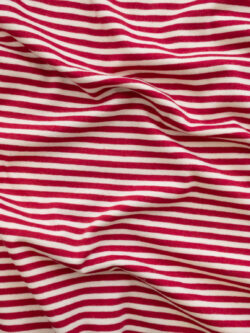 British Designer Deadstock – Viscose/Spandex Knit – Narrow Stripe - Red/Ivory