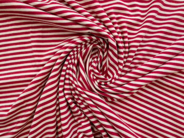 British Designer Deadstock – Viscose/Spandex Knit – Narrow Stripe - Red/Ivory