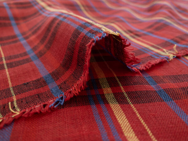 British Designer Deadstock – Yarn Dyed Linen Blend – Primary Plaid