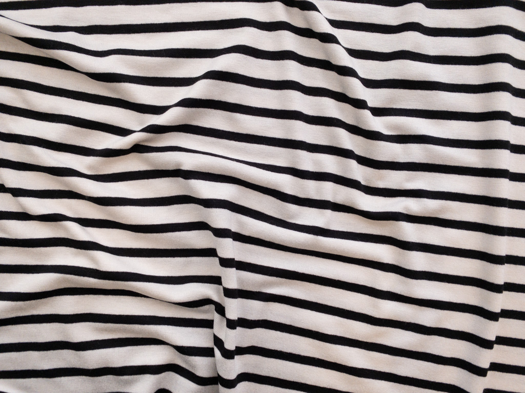 British Designer Deadstock – Viscose/Spandex Knit - Ivory/Black Stripe ...