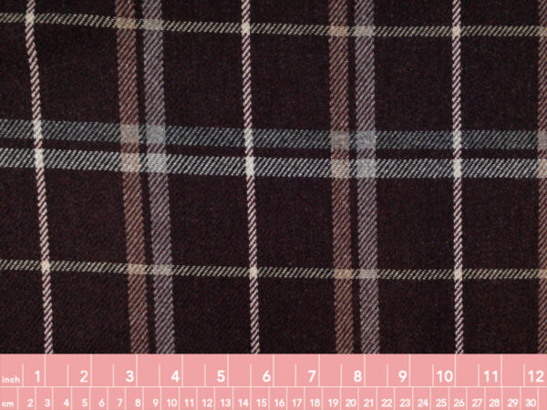 British Designer Deadstock - Wool/Polyester Twill Suiting - Maroon/Cream Plaid