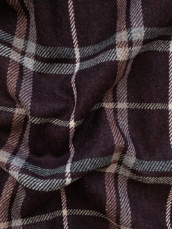 British Designer Deadstock - Wool/Polyester Twill Suiting - Maroon/Cream Plaid