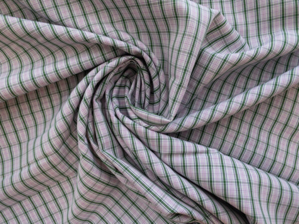 British Designer Deadstock - Cotton Shirting - Green/Pink Plaid