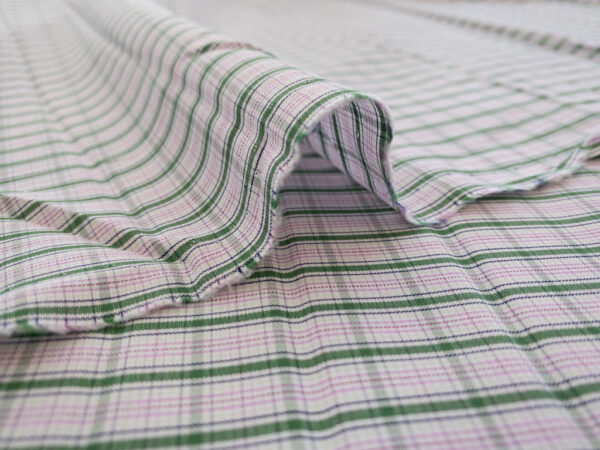 British Designer Deadstock - Cotton Shirting - Green/Pink Plaid