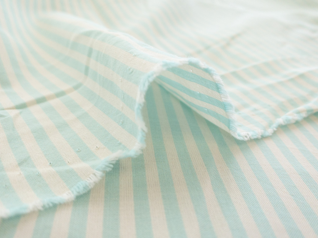 British Designer Deadstock - Cotton Shirting - Aqua/Cream Stripe ...